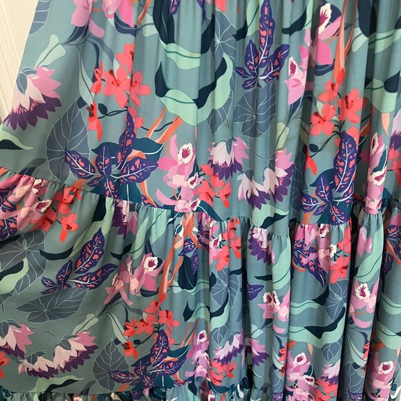 City Chic Aqua Blue Floral Maxi Dress with Smocked Bodice Plus Size 18 - Picture 12 of 15